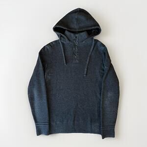 Barbour Wool Sweater Small Dark Gray Hooded Pullover Minimalist Biker New York